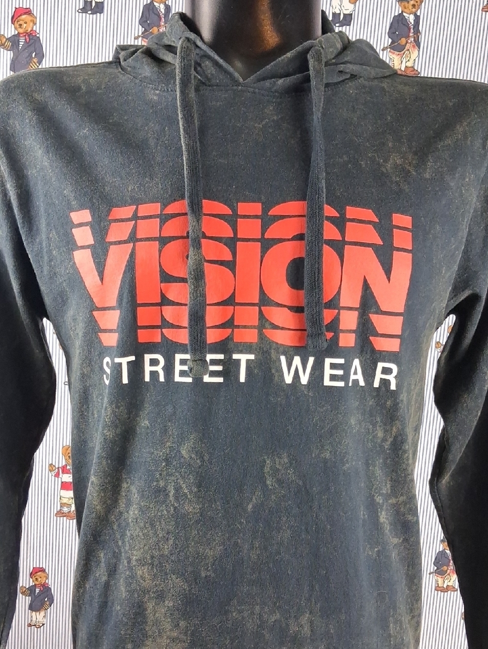 Vision Street Wear Spell-out Logo Black & Red Dyed Fade Sm Hooded Skate T-shirt